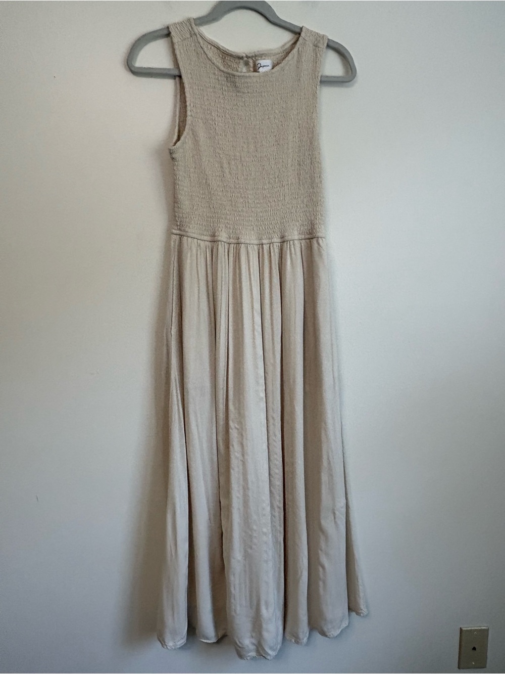 Japna Neutral Maxi Smocked Bodice Sleeveless Dress Viscose Minimalist sz L